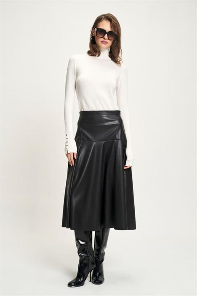 Sobe Istanbul Fustă Neagră Elegantă Evazată Midi Cu Talie Înaltă Îmbrăcăminte cu ridicata Vintage