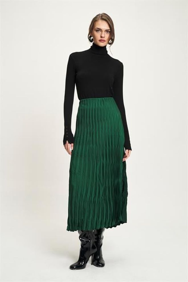 Sobe Istanbul Fustă Verde Elegantă Plisată Maxi Îmbrăcăminte cu ridicata Casual