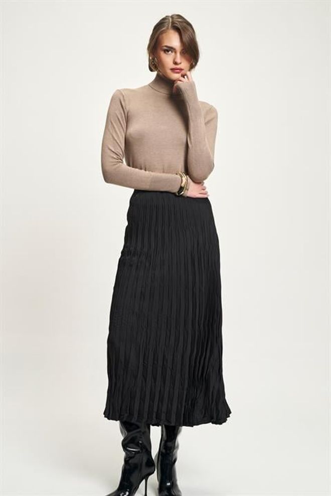 Sobe Istanbul Fustă Plisată Neagră Midi Cu Talie Înaltă Îmbrăcăminte cu ridicata Conservator
