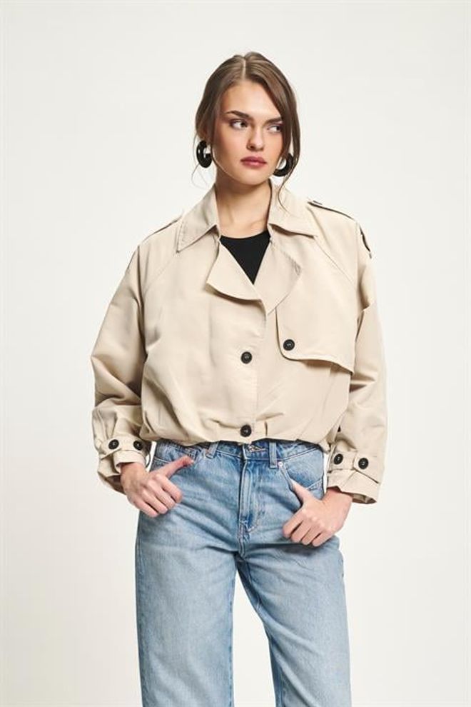 Sobe Istanbul معطف الخندق البيج ذو الصدر الواحد بياقة مسننة ملابس بالجملة غير رسمي