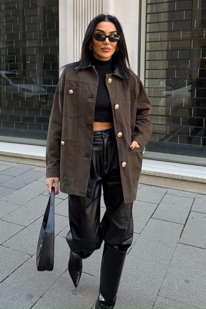 Sobe Istanbul Chaqueta Camisa Marrón Oversize Con Bolsillos Con Solapa Ropa al por mayor Modesto