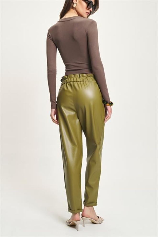Sobe Istanbul Green Casual Elegant High Waist Tapered Pants Wholesale Clothing Christmas