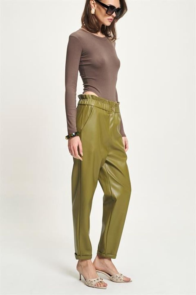 Sobe Istanbul Green Casual Elegant High Waist Tapered Pants Wholesale Clothing Elegant
