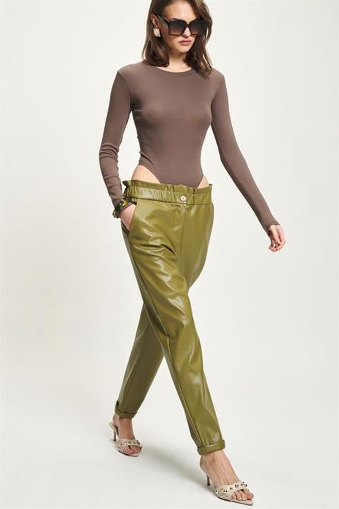 Sobe Istanbul Green Casual Elegant High Waist Tapered Pants Wholesale Clothing 1