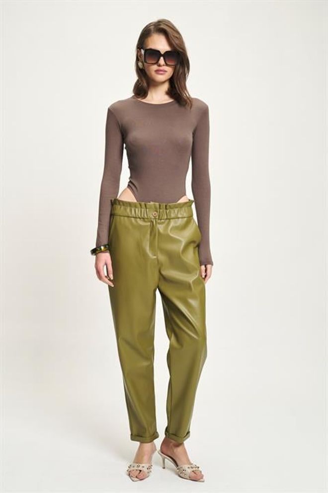Sobe Istanbul Yeşil Gündelik Zarif Yüksek Bel Havuç Pantolon Toptan Giyim Gündelik