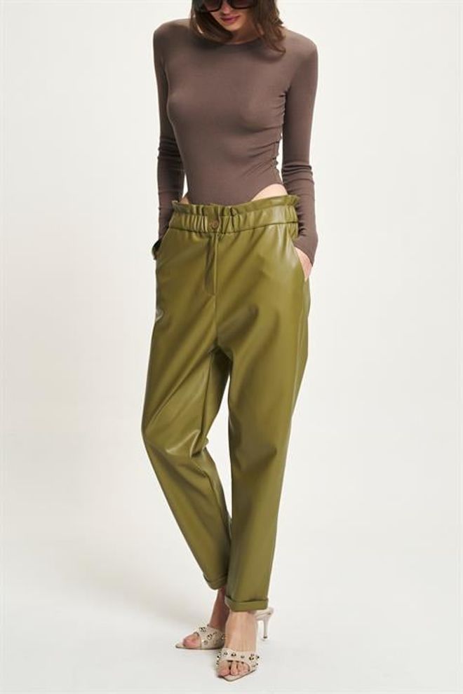 Sobe Istanbul Green Casual Elegant High Waist Tapered Pants Wholesale Clothing 5