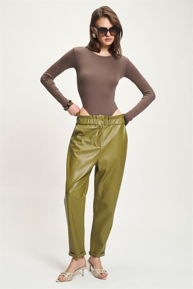 Sobe Istanbul Green Casual Elegant High Waist Tapered Pants Wholesale Clothing Spring