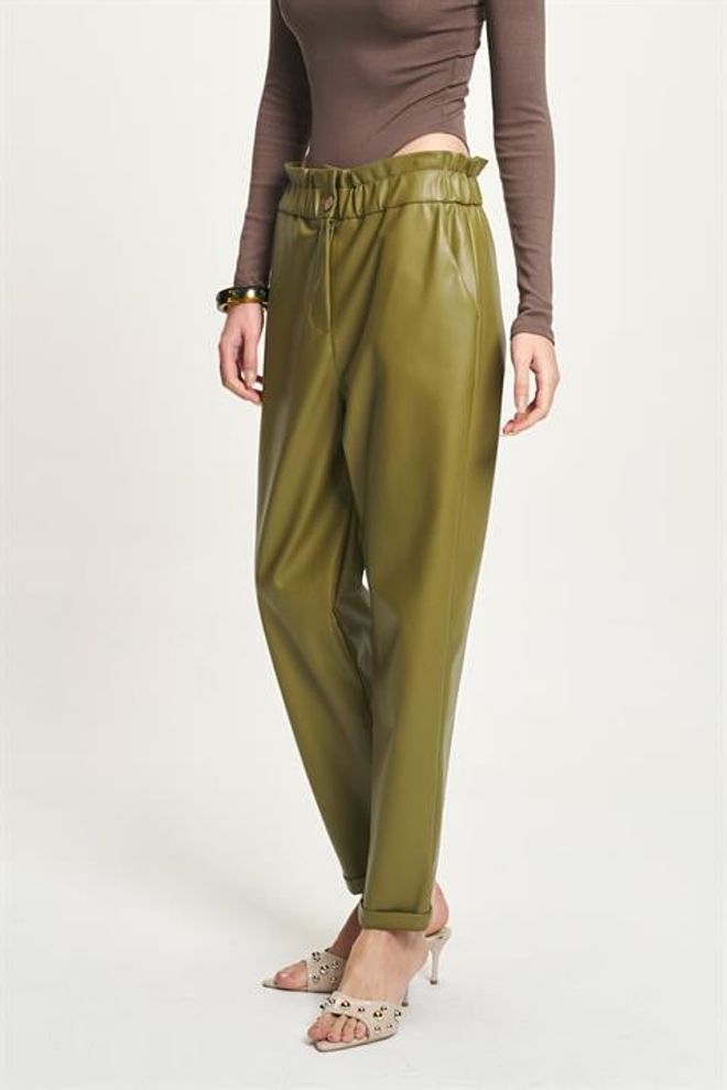 Sobe Istanbul Green Casual Elegant High Waist Tapered Pants Wholesale Clothing Work