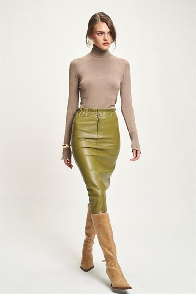 Sobe Istanbul Elegant Green Pencil Midi Skirt With High Waist Wholesale Clothing Formal