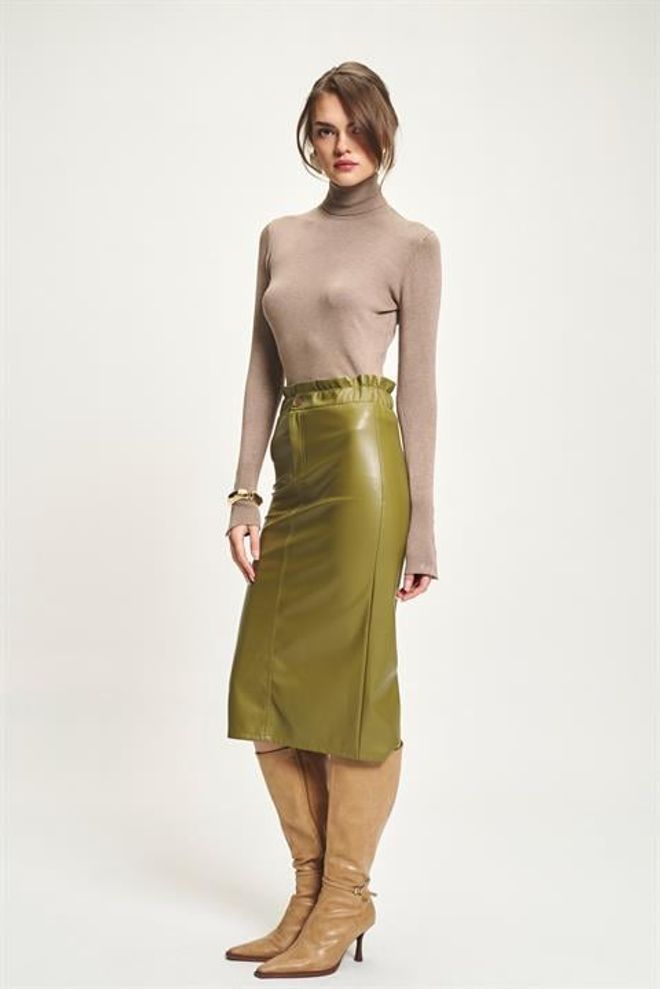 Sobe Istanbul Elegant Green Pencil Midi Skirt With High Waist Wholesale Clothing 5