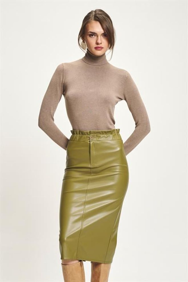Sobe Istanbul Elegant Green Pencil Midi Skirt With High Waist Wholesale Clothing Work
