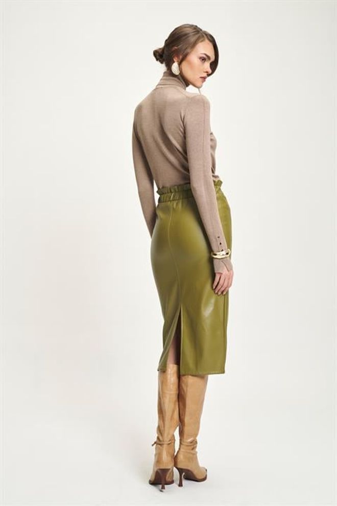 Sobe Istanbul Elegant Green Pencil Midi Skirt With High Waist Wholesale Clothing Christmas