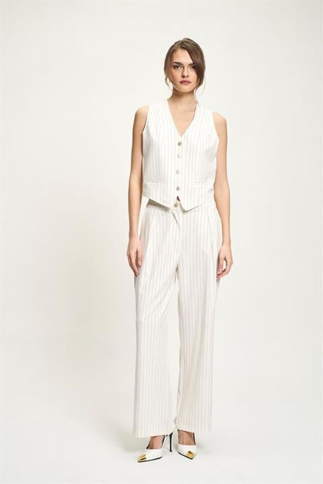 Sobe Istanbul Beyaz Resmi Zarif Çizgili Pantolon Toptan Giyim Resmi