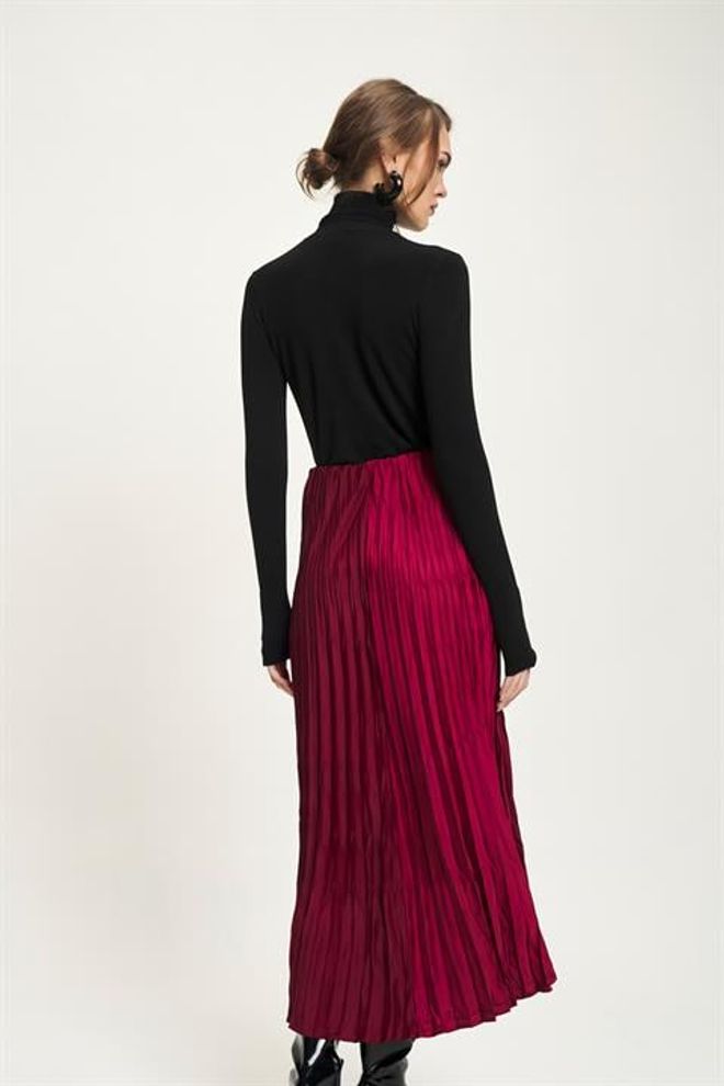 Sobe Istanbul Πλισέ Μάξι Φούστα Μπορντό Ψηλόμεση Κομψή Επίσημη Χονδρικό εμπόριο ενδυμάτων 5