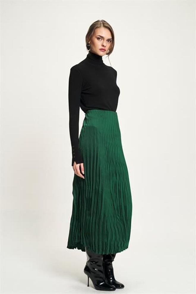 Sobe Istanbul Green Elegant Pleated Maxi Skirt Wholesale Clothing 1