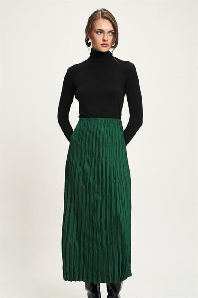 Sobe Istanbul Green Elegant Pleated Maxi Skirt Wholesale Clothing Spring
