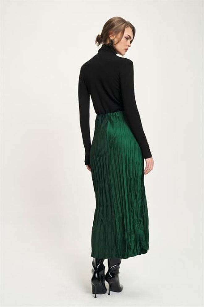 Sobe Istanbul Green Elegant Pleated Maxi Skirt Wholesale Clothing 5