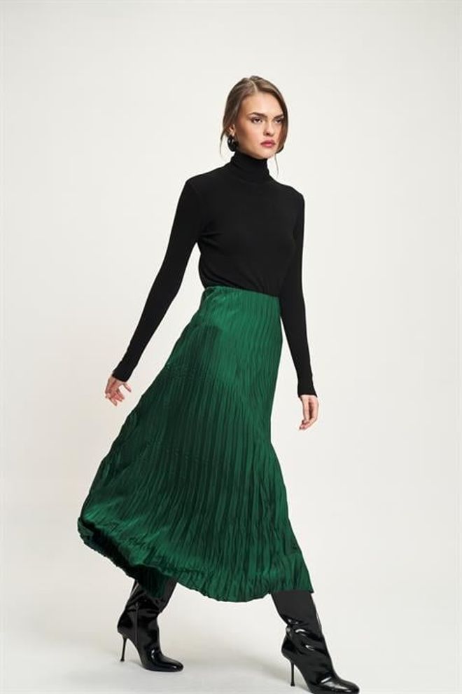 Sobe Istanbul Green Elegant Pleated Maxi Skirt Wholesale Clothing Work