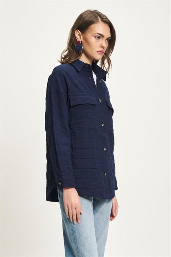 Sobe Istanbul Navy Blue Casual Polo Neck Buttoned Shirt Wholesale Clothing 1