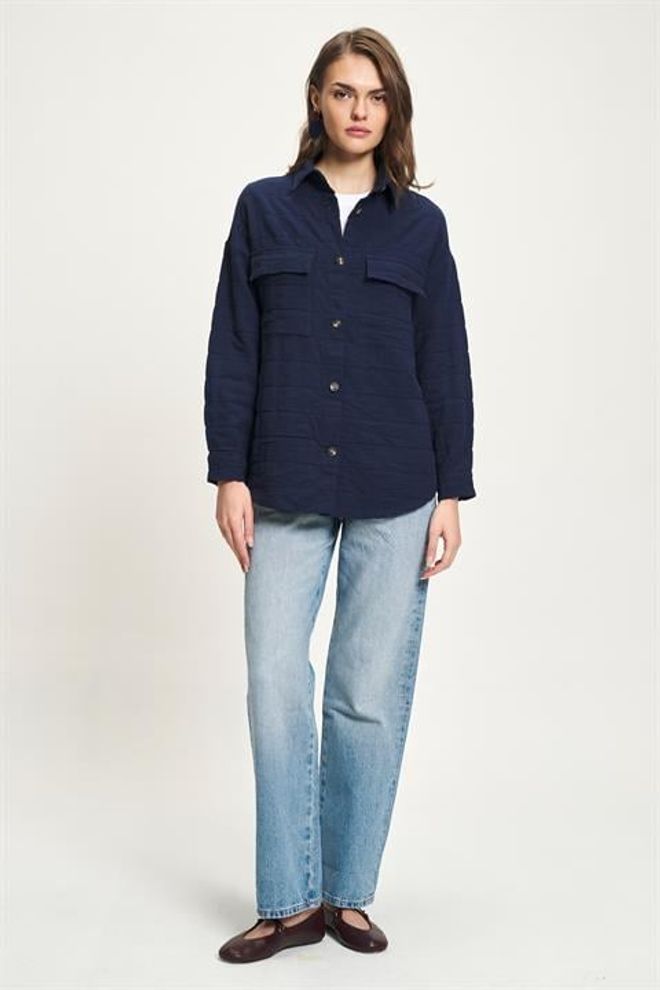 Sobe Istanbul Navy Blue Casual Polo Neck Buttoned Shirt Wholesale Clothing Lounge