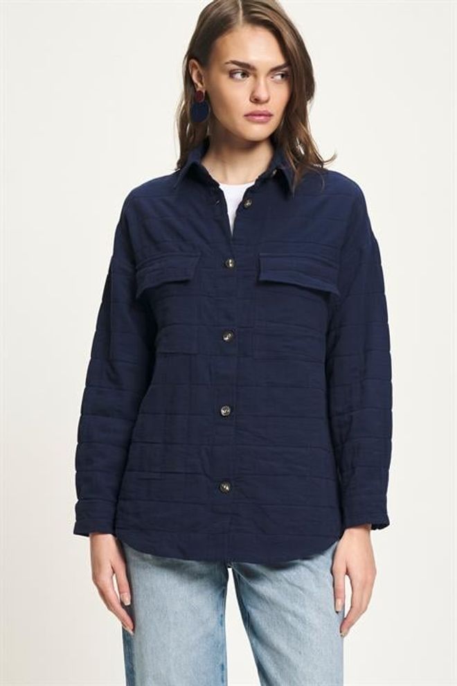 Sobe Istanbul Navy Blue Casual Polo Neck Buttoned Shirt Wholesale Clothing Spring