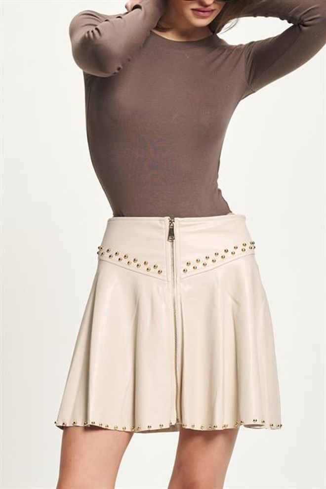 Sobe Istanbul Beige Flared Mini Skirt With High Waist Wholesale Clothing Work