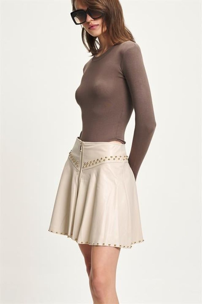 Sobe Istanbul Beige Flared Mini Skirt With High Waist Wholesale Clothing 5