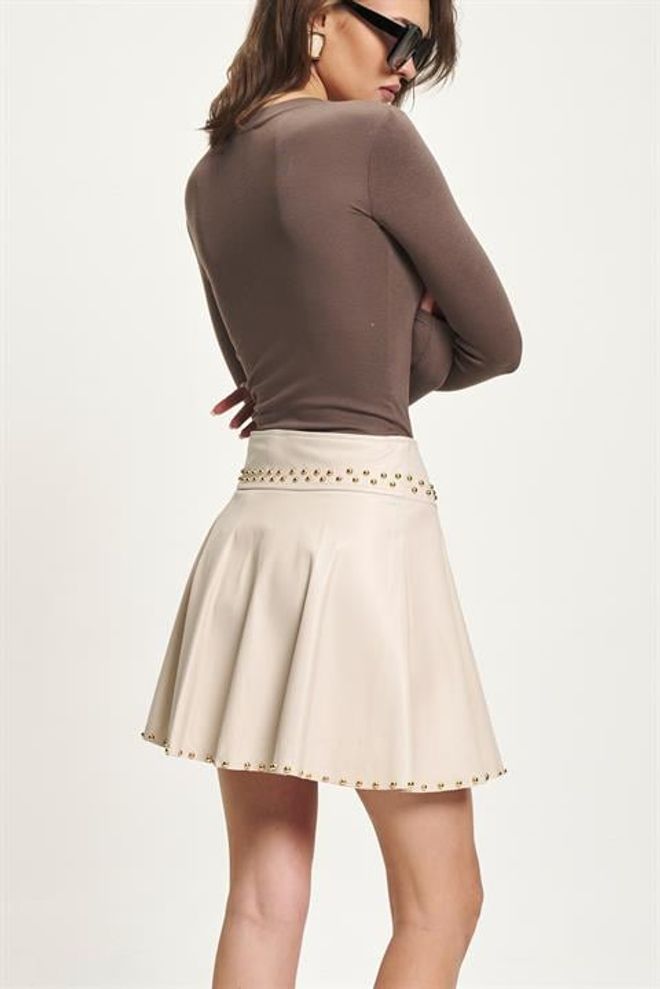 Sobe Istanbul Beige Flared Mini Skirt With High Waist Wholesale Clothing Cocktail