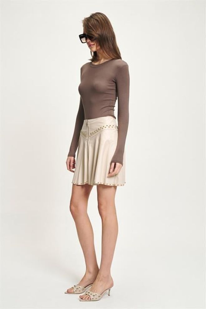 Sobe Istanbul Beige Flared Mini Skirt With High Waist Wholesale Clothing Spring