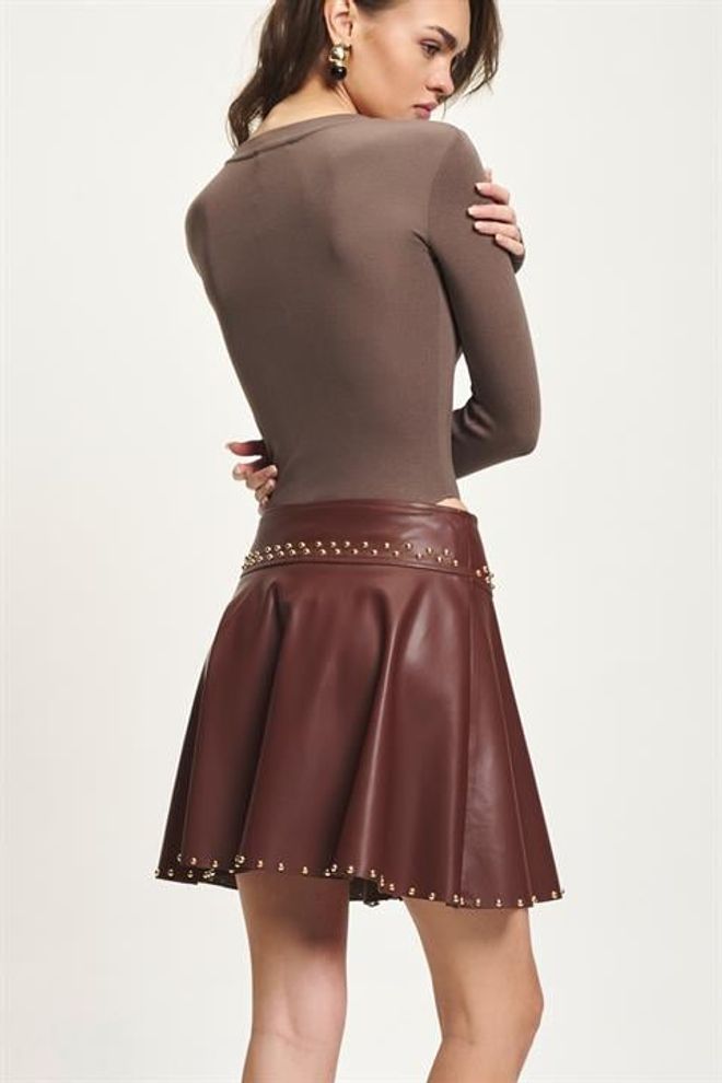 Sobe Istanbul Brown Flared Mini Skirt With Mid Waist Zip Closure Wholesale Clothing Cocktail