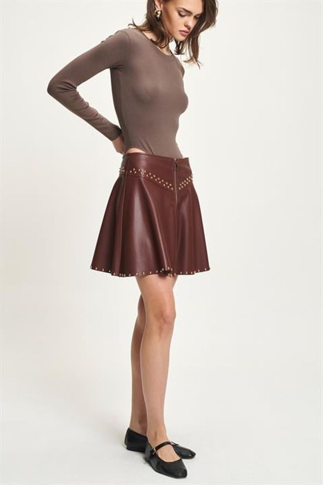 Sobe Istanbul Brown Flared Mini Skirt With Mid Waist Zip Closure Wholesale Clothing Birthday