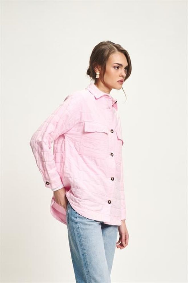 Sobe Istanbul Pink Casual Buttoned Shirt With Notched Neck Wholesale Clothing Streetwear