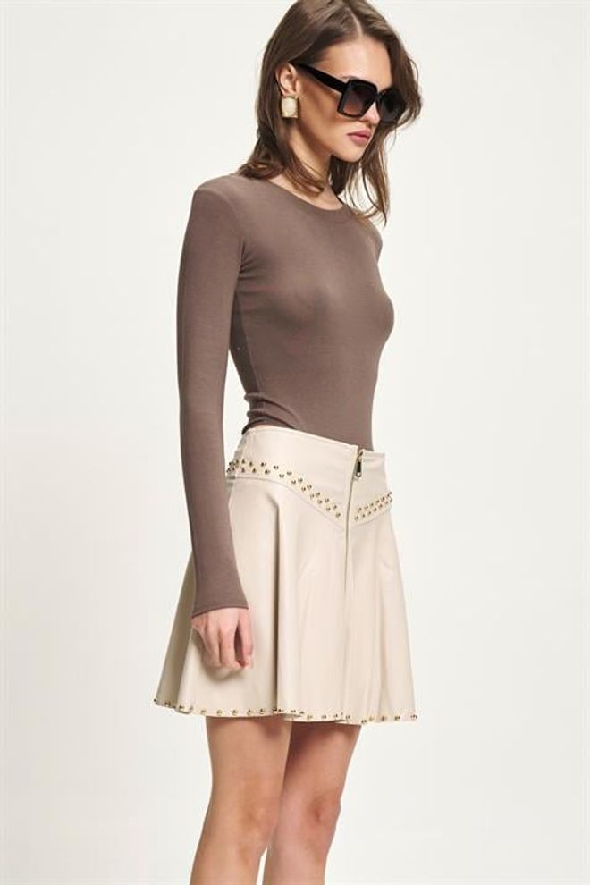Sobe Istanbul Beige Flared Mini Skirt With High Waist Wholesale Clothing Sexy