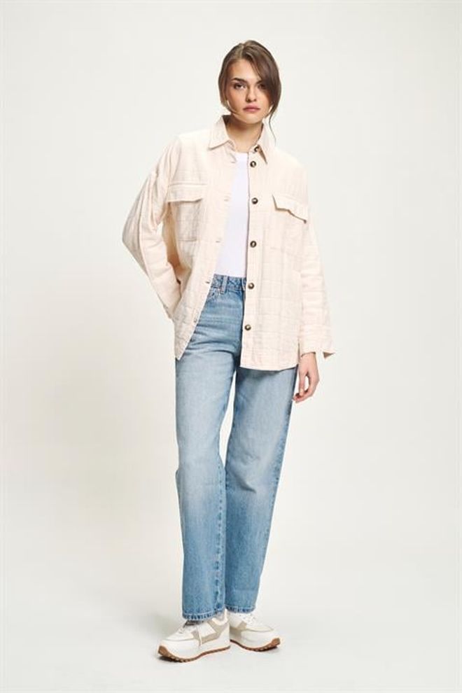 Sobe Istanbul Beige Oversized Casual Polo Neck Shirt Wholesale Clothing Work