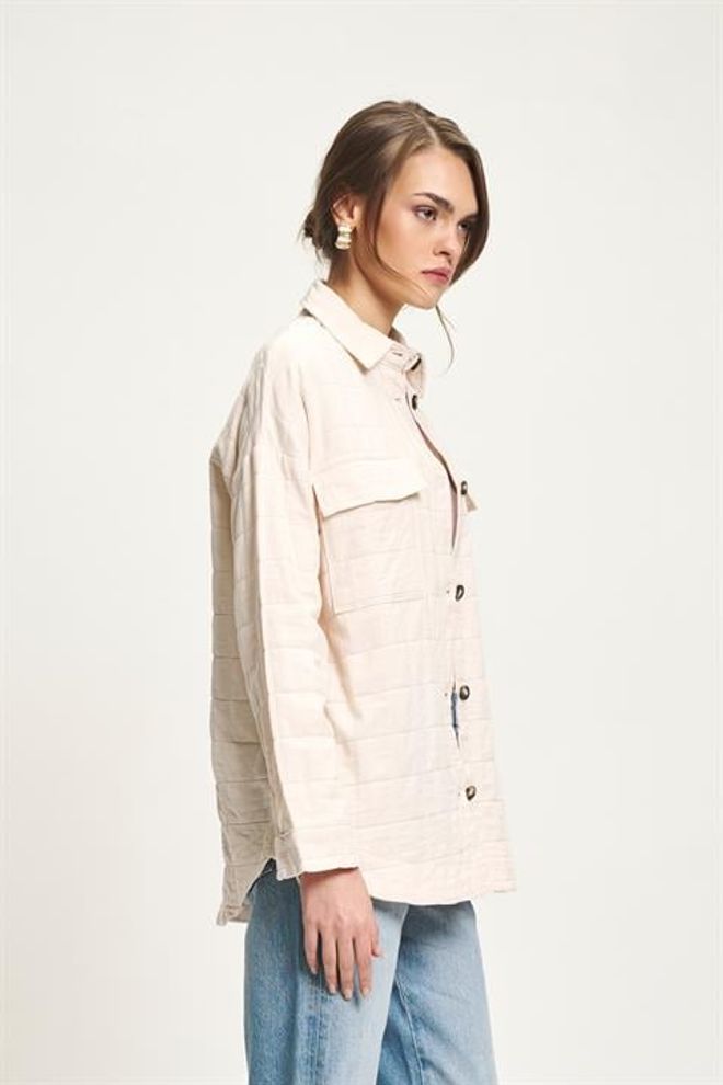 Sobe Istanbul Beige Oversized Casual Polo Neck Shirt Wholesale Clothing 5