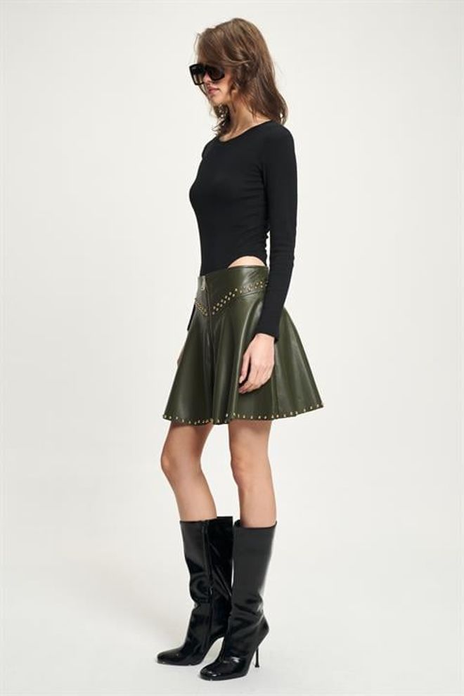 Sobe Istanbul Green Flared Mini Skirt High Waist Zip Up Wholesale Clothing Work