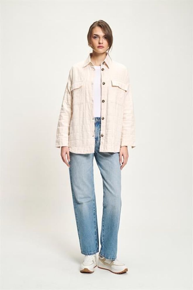 Sobe Istanbul Beige Oversized Casual Polo Neck Shirt Wholesale Clothing 1