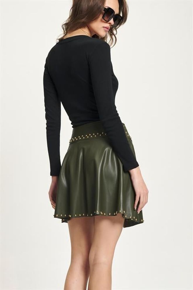 Sobe Istanbul Green Flared Mini Skirt High Waist Zip Up Wholesale Clothing Sexy
