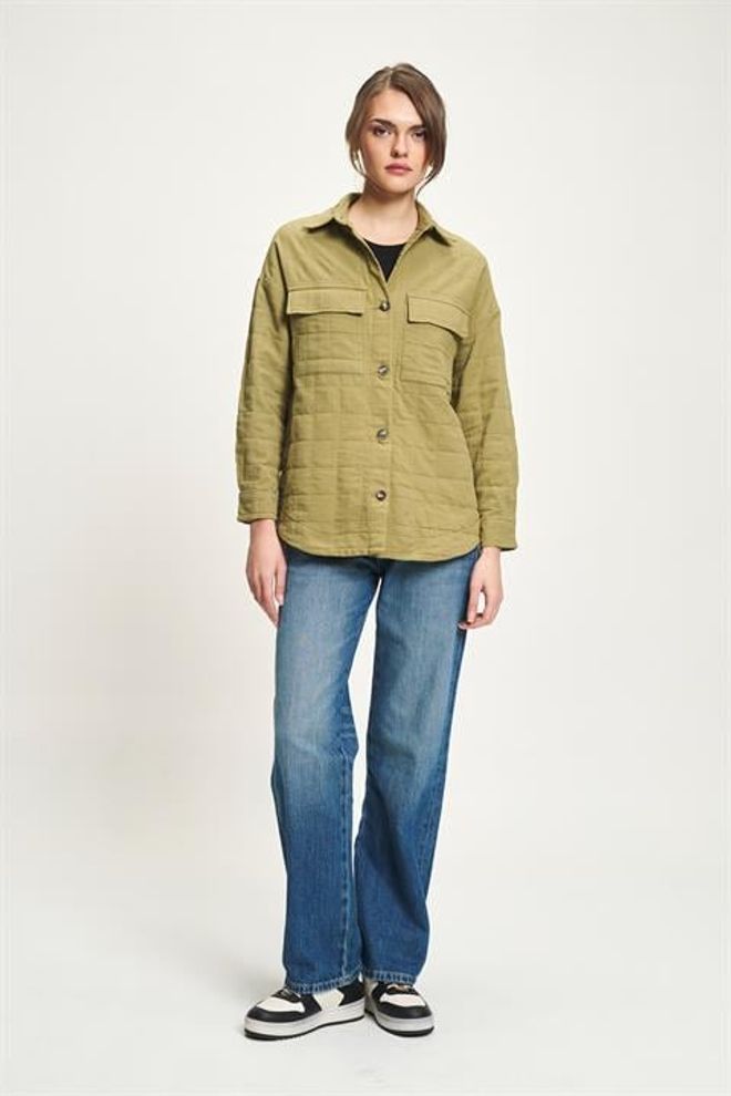 Sobe Istanbul Khaki Casual Shirt With Notched Neck And Buttoned Closure Wholesale Clothing Work