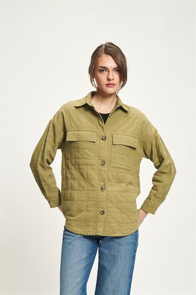 Sobe Istanbul Khaki Casual Shirt With Notched Neck And Buttoned Closure Wholesale Clothing Spring