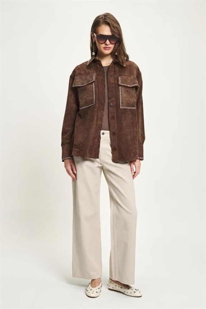 Sobe Istanbul Brown Overshirt Jacket With Flap Pockets Wholesale Clothing 5