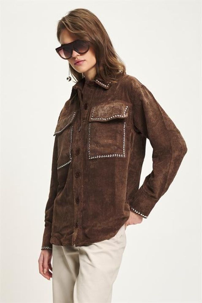 Sobe Istanbul Brown Overshirt Jacket With Flap Pockets Wholesale Clothing Boho