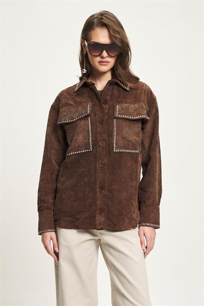Sobe Istanbul Brown Overshirt Jacket With Flap Pockets Wholesale Clothing Spring