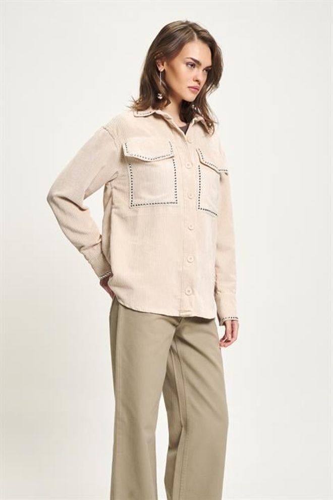 Sobe Istanbul Beige Overhemd Jas Met Puntkraag Groothandel Kleding Boho