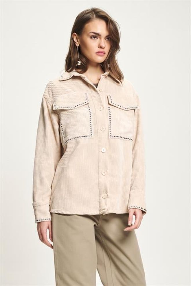 Sobe Istanbul Beige Overhemd Jas Met Puntkraag Groothandel Kleding Lente