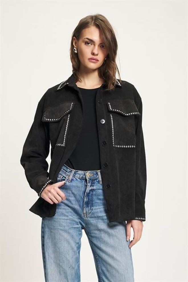 Sobe Istanbul Zwarte Casual Overhemd Jas Groothandel Kleding Lounge