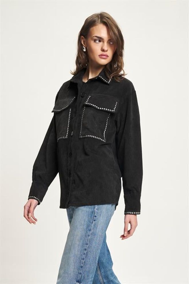 Sobe Istanbul Zwarte Casual Overhemd Jas Groothandel Kleding Lente