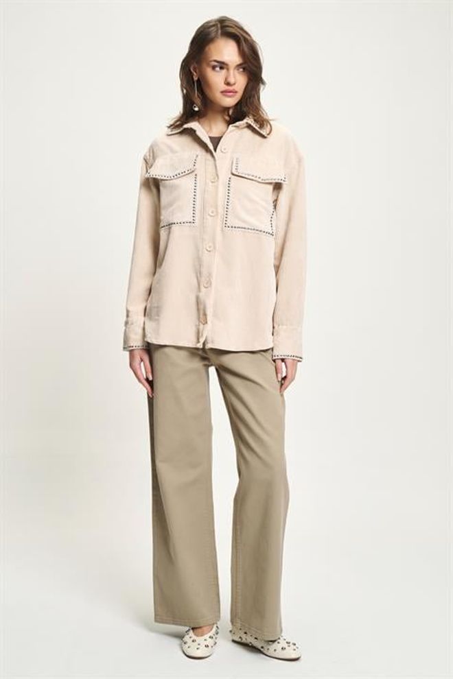 Sobe Istanbul Beige Overhemd Jas Met Puntkraag Groothandel Kleding 1