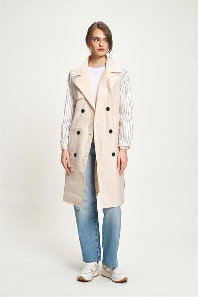 Sobe Istanbul Beige Trenchcoat Elegante Enkel & Dubbelrijige Groothandel Kleding Casual