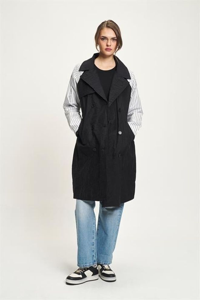 Sobe Istanbul Zwart Trenchcoat Casual Elegant Streetwear Groothandel Kleding Casual